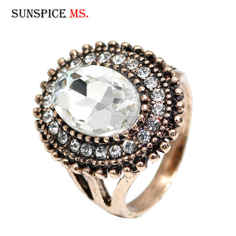 SUNSPICE MS Vintage Crystal Rings for Women Turkish Ethnic Wedding Jewelry Retro Gold Color Round Finger Anillo 2022 ► Photo 1/6