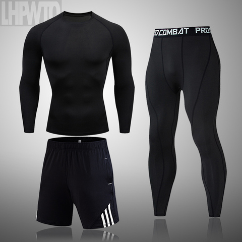 2022 Men's Thermal Underwear Suit MMA Rashguard Suit Fitness Sports Leggings Suit Solid color Men Comression Clothes Suit Men ► Photo 1/6