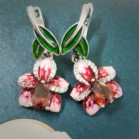 Milangirl  Colorful Creative Enamel Flowers Green Leaf Earrings New Fashion Sweet Earrings Jewelry Daily Party  Accessories ► Photo 1/3