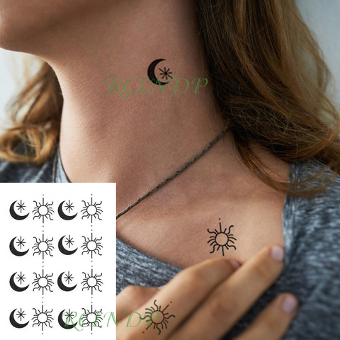 Waterproof Temporary Tattoo Sticker Minimalist Small Sun Moon Tattoo In Hand Neck Head Body Art Fake Tattoo for Men Women Kids ► Photo 1/6