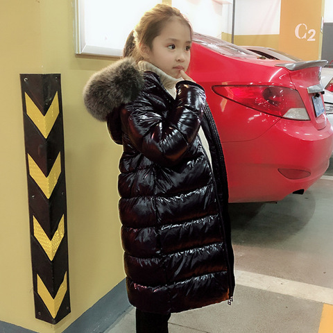 85-150 Cm Girls Boys Winter Shinning Long Down Baby Kids Children Thick Warm Real Fur Hooded  Coat Outer Wear ► Photo 1/5