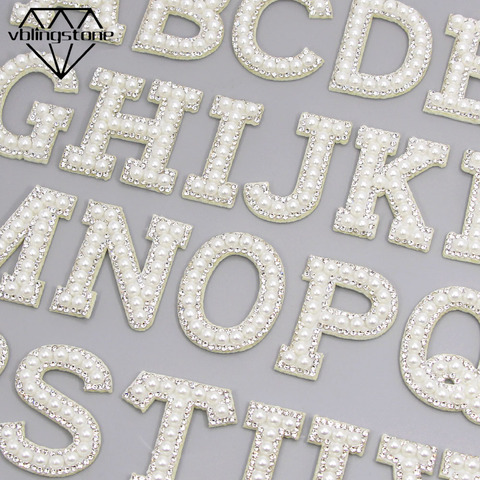 26 English Letters Pearl Rhinestone Patches For Clothes A-Z Alphabet Pearl Rhinestones Applique Sew On/Glue On Patches DIY Name ► Photo 1/6