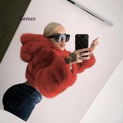 High Quality Cropped Fur Faux Fur Coats And Jackets Women Fluffy Top Coat With Hood Winter Fur Jacket Coat Female 2022 New ► Photo 1/6