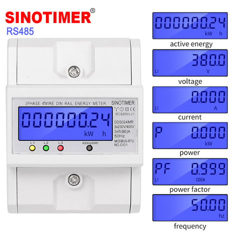 Multifunctional RS485 Modbus 3 Phase 4 Wire Electronic Wattmeter Power Consumption Energy Meter 5-80A 380V AC 50Hz Backlight ► Photo 1/6