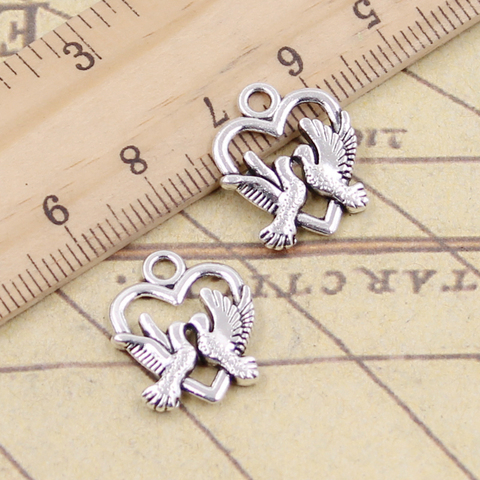 10pcs Charms Heart Lover Dove 18x15mm Tibetan Silver Color Pendants Antique Jewelry Making DIY Handmade Craft Pendant ► Photo 1/1