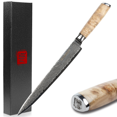 Sunlong Fillet Knife 10 Inch Sashimi Fish Kni Japanese Damascus Steel Burl wood Handle With Wood Sheath ► Photo 1/6