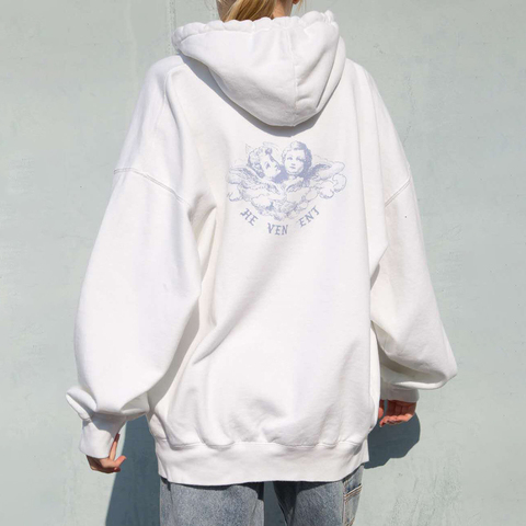 Vintage White Angel Print Hoodie Women 2022 Autumn White Cotton Long Sleeve Zipper Tops Female Casual Chic Streetwear Hoodied ► Photo 1/6