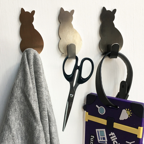 2pcs Self Adhesive Hooks Cat Pattern Storage Holder for Bathroom Kitchen Hanger Stick on Wall Hanging Door Clothes Towel Racks ► Photo 1/6