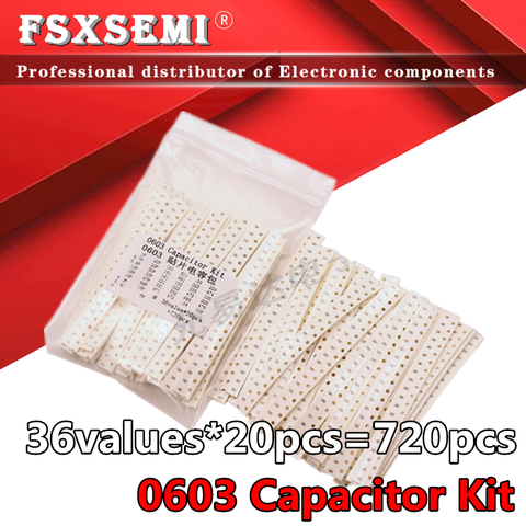 36values X20pcs=720pcs 1pF~10uF 0603 SMD Capacitor assorted kit Capacitors Samples Kit electronic diy kit ► Photo 1/2