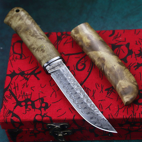 Damascus Shadowwood Samurai outdoor hunting knife Japanese Samurai straight knife collection Gift knife tactical knife ► Photo 1/6