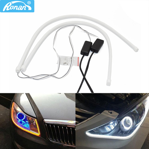 RONAN 2 X 60cm Daytime Running Light Universial Flexible Soft Tube Guide Car LED Strip White DRL and Yellow Turn Signal Light ► Photo 1/1