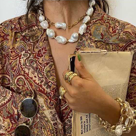 KMVEXO 2Pcs/Set Baroque Irregular Simulated Pearl Statement Necklace 2022 Summer Vacation elegant Pearl Choker Jewelry for Women ► Photo 1/6