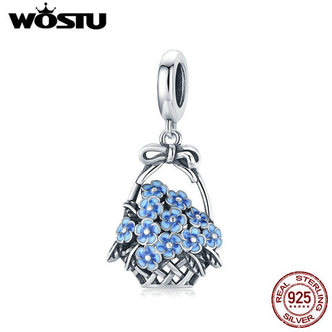 WOSTU 925 Sterling Silver Flower Basket Bead Blue Enamel Charm Fit Original Bracelet Pendant DIY Jewelry CQC1717 ► Photo 1/6