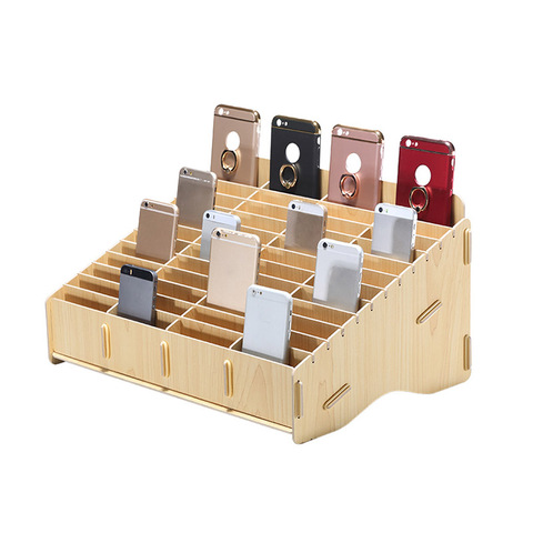 Desktop Phone Screen Storage Box School Office Wooden Phone Holder Phone Repair Management Organizer 12/24/48 Grid Storage Tool ► Photo 1/6