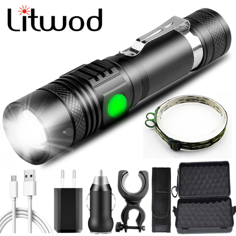 Litwod XP-L V6 XM-L2 U3 T6 Rechargeable Led Flashlight Aluminum Zoom Waterproof Torch 18650 Battery Bicycle Lantern Bike Light ► Photo 1/6