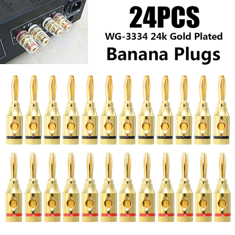 24pcs 4mm 24k Gold-Plated Musical Cable Wire Banana Plug Audio Speaker Connector Plated Musical Speaker Cable Wire Pin Connector ► Photo 1/6