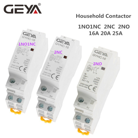 GEYA Din Rail Type Household Modular Contactor 2P 16A  20A 25A 2NC 2NO 1NO1NC 50/60Hz Automatic AC Contactor ► Photo 1/5