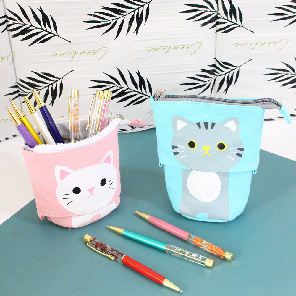 Flexible Cat Pencil Case Fabric Cute Box Bags Gift School Stationery Supplies 