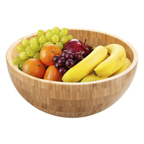 VOGVIGO Round Wooden Bowl Soup Salad Noodle Rice Fruit Food Container Shock-proof Holder Children Bamboo Large Mask Bowl ► Photo 1/6