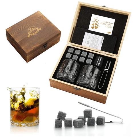 Whiskey Stones Gift Set-Granite Chilling Whiskey Rocks - Whiskey Glasses in wooden Box Gift Set-Best Drinking Gifts for Men Dad ► Photo 1/6