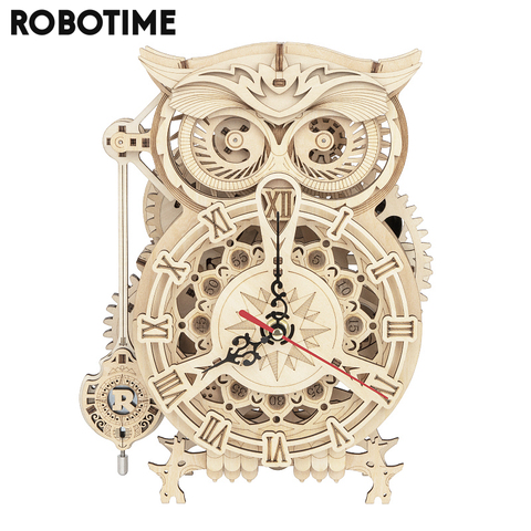 Robotime Rokr 161pcs Creative DIY 3D Owl Clock Wooden Model Building Block Kits Assembly Toy Gift for Children Adult LK503 ► Photo 1/6
