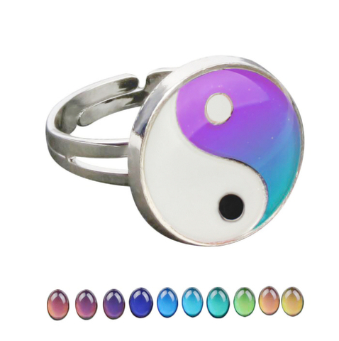 Moon and Star Shape Color Change Mood Ring Emotion Changeable Band Adjustable