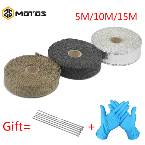ZS MOTOS 5M/10M/15M Thermal Exhaust Header Pipe Tape Heat Insulating Wrap Tape Fireproof Cloth Roll With Durable Steel Ties Kit ► Photo 1/6