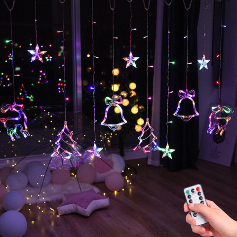 LED Elk Moon Star String Curtain Fairy Lights For Christmas Home  Garland New Year Decor Xmas Tree Ornament Gift Decoration ► Photo 1/6