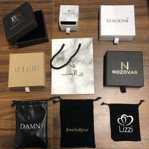 Packaging Box Custom Logo Brand Shipping Boxes Black White Gift Jewellery Box Velvet Tote Bag Display Earring Bracelet Necklace ► Photo 1/6