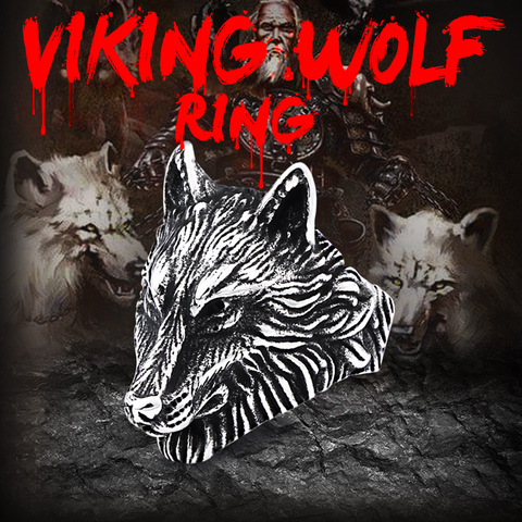 BEIER Punk Stainless Steel Thor Hammer Mjolnir Viking Wolf Head Ring For Man Amulet Punk Man's Fashion Animal Jewelry BR8-649 ► Photo 1/6