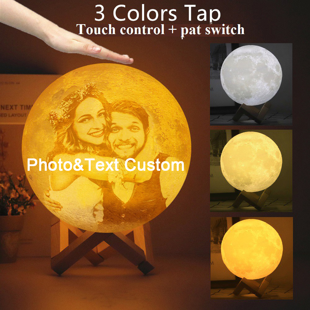Photo Custom Moon Lamps Personality 3D Print Lunar Usb Rechargeable Night Light 