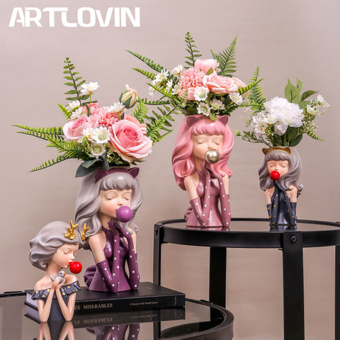 ARTLOVIN Bubble Gum Girl Flower Vase Resin Artificial Plant Pot Abstract Flower Pot Stylish Home Decor Desktop Ornament Figurine ► Photo 1/6