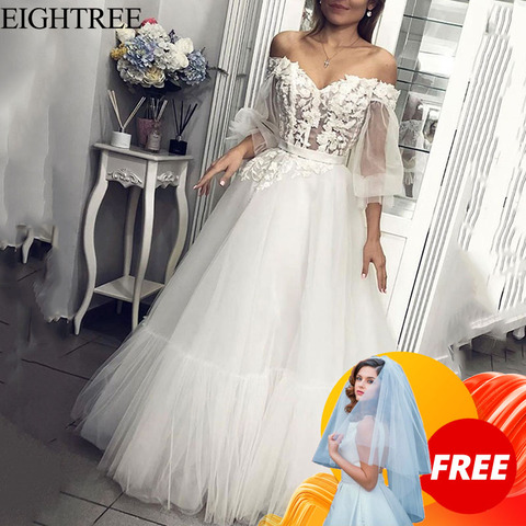 Eightree Princess Wedding Dress Puff Sleeve Long Bridal Dresses