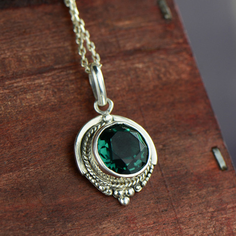 Real Pure 925 Silver Emerald Pendant For Women With Natural Stones Antique Retro Necklaces & Pendants Pendentif Argent ► Photo 1/6