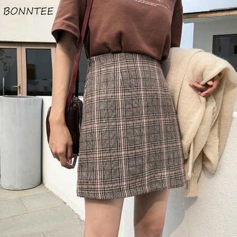 Skirts Women A-line Plaid Warm Comfortable Mini Leisure Simple All-match Female Trendy College Korean Style Autumn Slim Elegant ► Photo 1/6