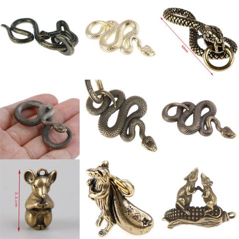 Brass Metal Snake rat Mouse Shape Keychain Cute Keychain Pendant Brass Bag Count Money Zodiac  Hanging Antique Bronze  Key Gift ► Photo 1/6