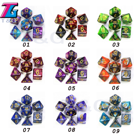 9 Colors Mix Dice Set with Bag DND RPG PortableToys for Adults Kids Plastic Cubes Polyhedral d20 ► Photo 1/6