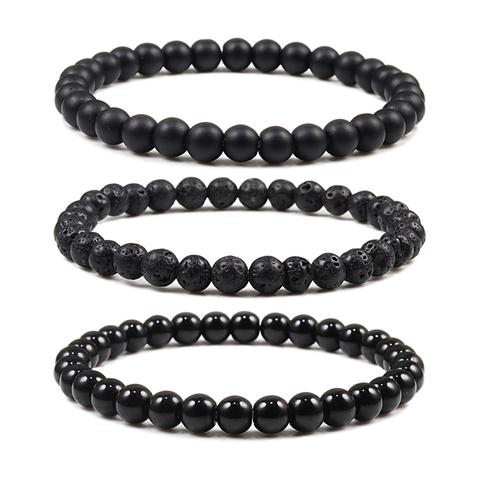 Natural Stone Elastic Bracelet 6mm Charm Men Black Lava Blue Beads Strand Bracelets for Women Yoga Meditation Jewelry pulseira ► Photo 1/6