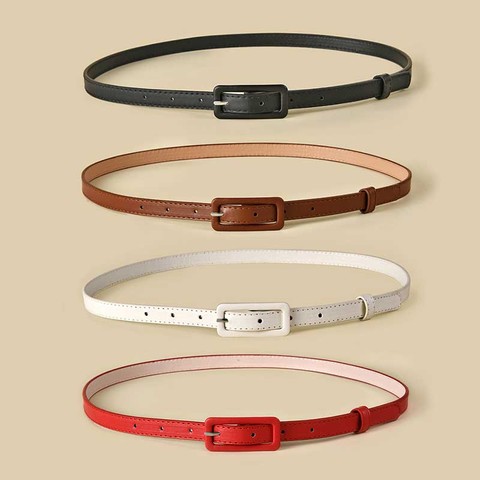 Multi-color Lady's Slender Thin Belt Square Head Pin Buckle Women Waist Belt Elastic Waist Belt Candy Color Jeans Buckle Belt ► Photo 1/6