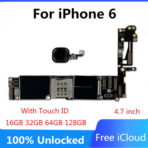 Complete Logic boards for iphone 6 Motherboard with Touch ID, unlocked for iphone 6 Mainboard with Chips,128gb Black ► Photo 1/1