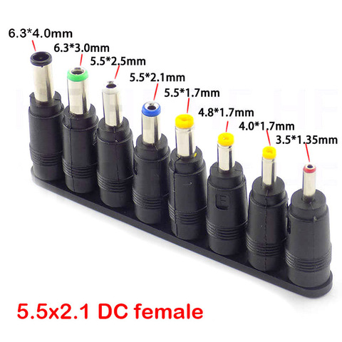 8pcs Male to Female DC power adapter 5.5X2.1mm Jack Plug laptop adaptor Connector 6.3 6.0 5.5 4.8 4.0 3.5mm 2.5 2.1 1.7 1.35mm ► Photo 1/5