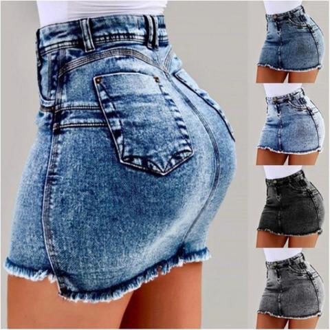 CHRLEISURE Sexy Denim Skirt Women Summer Short Skirts Pockets Slim Fit Clubwear Solid Color Skirts Womens ► Photo 1/5