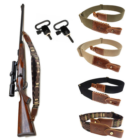 USA Cotton Leather Rifle Sling Shotgun Strap Swivels Shooting Gun Strap 