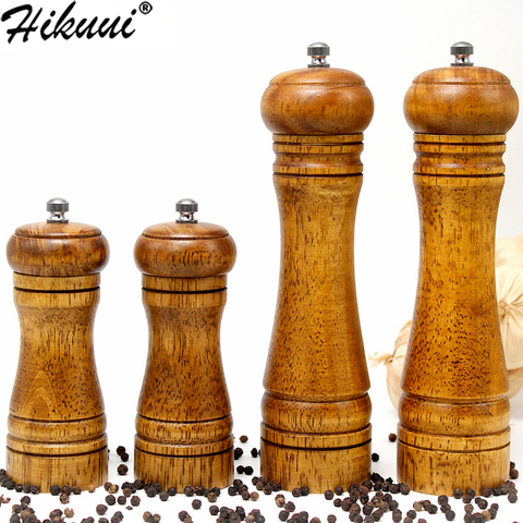 HIKUUI Classical Oak Wood Pepper Spice Mill Grinder Set Handheld Seasoning Mills Grinder Ceramic Grinding Core BBQ Tools Set ► Photo 1/6
