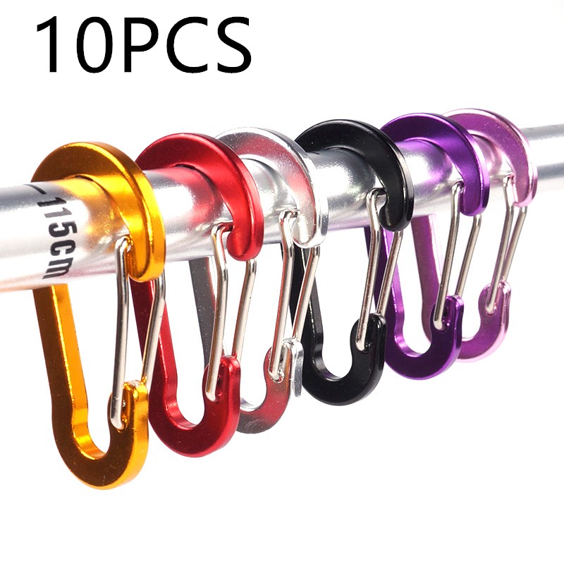 10Pcs Keychain D Shape Spring Snap Outdoor Camping Carabiner Hook Aluminum Alloy 