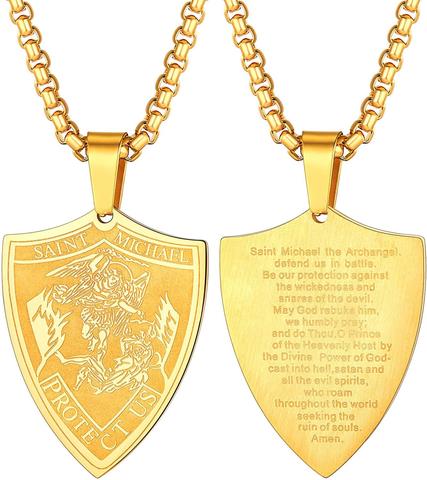 U7 Design Men Women St. Michael Necklace Stainless Steel Shield Saint Biblical Archangel Pendant Necklaces Father's Gifts P1060 ► Photo 1/6