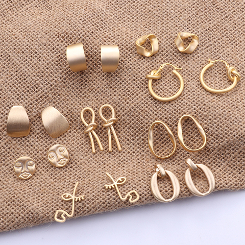 Fashion Korean Metal Gold Color Stud Earring Simple Geometric Camber Circle Knot Face Matte Irregular Ellipse Women Girl Jewelry ► Photo 1/6