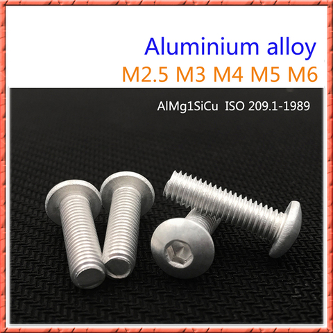 30-100Pcs/lot M2.5/M3/M4/M5/M6*L aluminum alloy round head socket head cap screws pure AL semicircular pan head socket screw ► Photo 1/5