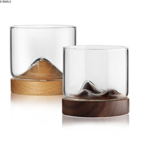 Mountain Whiskey Glass with Wooden Base Creative Beer Glass Wine Water Tea Cup Whiskey Glasses Set Bar Drinkware Accessories ► Photo 1/6
