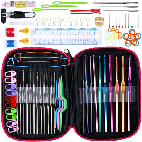 Knitting Needles Set 100pcs Crochet Hooks Knitting Needles DIY Weave Sewing Tools Full Set Knit Gauge Scissors Stitch Holders ► Photo 1/6